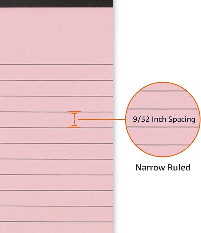Amazon Basics Narrow Ruled Writing Pads, Perforated, 5" x 8", Multicolor, 6-Pack of 50 Sheets - Image 3