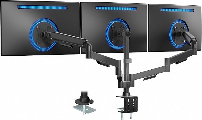 VIVO Triple Monitor Stand, Fully Adjustable Arms for 17 to 27 inch Screens, Mechanical Articulating Desk Mount, Gaming and Office Setups, VESA 75x75, 100x100, Max 19.8 lbs, Classic, Black, STAND-V003O by Unknown