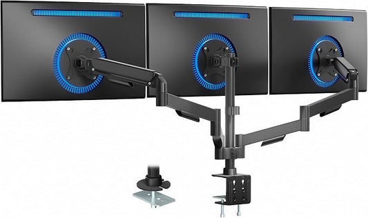 VIVO Triple Monitor Stand, Fully Adjustable Arms for 17 to 27 inch Screens, Mechanical Articulating Desk Mount, Gaming and Office Setups, VESA 75x75, 100x100, Max 19.8 lbs, Classic, Black, STAND-V003O by Unknown