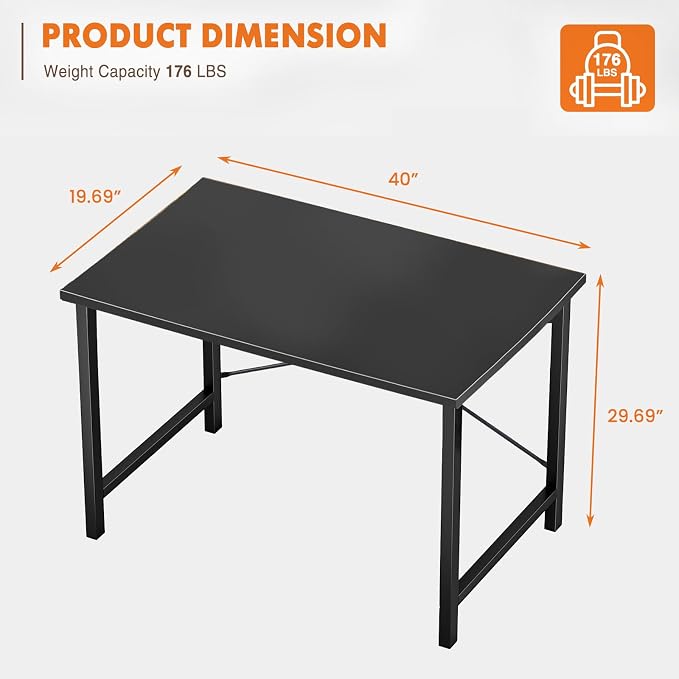 Sweetcrispy 40-Inch Small Computer Desk for Bedroom, Black | Gaming Writing Work and Study Desk for Home Office, Sturdy Metal Frame and Compact Modern Design with X-Shaped - Image 3