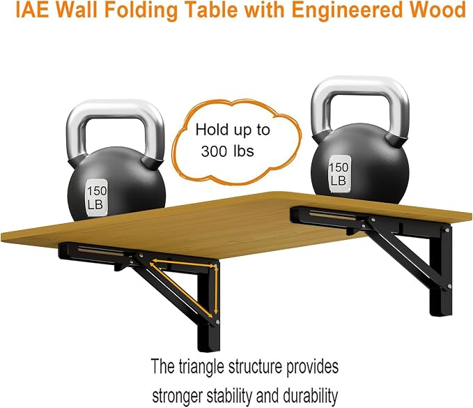 IAE 36x22in Floating Fold Desk,Wall-Mounted Folding Computer Table,Natural | Study Table with Shelf Brackets,Foldable Down Shelf with Engineered Wood,Fold Computer Desk for Small Apartment,Holds 504 lb - Image 4