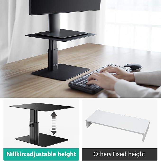 Nillkin Monitor Stand for Desk, Adjustable Height Computer Monitor Stand | Ergonomic Aluminum Computer Stand for Desktop | iMac, Studio Display XDR, Dell, HP, Lenovo, Other Screen Display | Black - Image 2