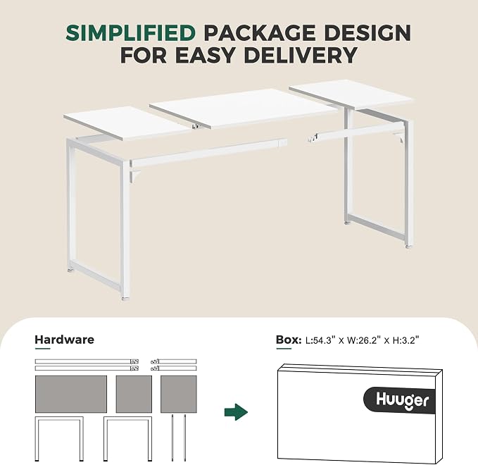 Huuger Computer Desk, 70 Inch Office Desk, Gaming Desk with Storage, Writing Desk Work Desk for Home Office, Study, Long Simple Desk, Large Legroom, Metal Frame, White - Image 8
