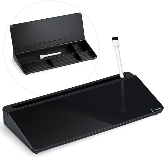 Varhomax Desktop Whiteboard with Storage, Desk Organizer Dry Erase Glass White Board to-do List Memo Notepad for Home Office and School Supplies (Black) by Varhomax
