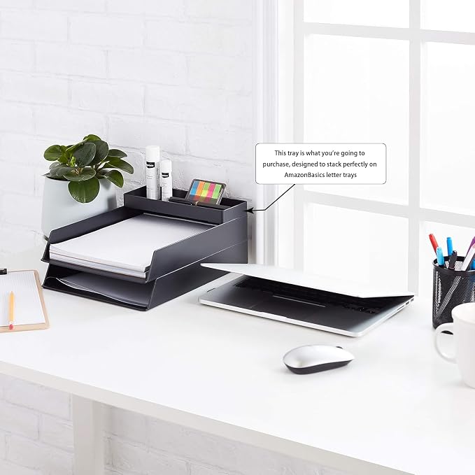 Amazon Basics Rectangular Plastic Desk Organizer, Half Accessory Tray for Office Supplies and Workspace Organization, 9.4" x 3.3" x 1", Black - Image 2