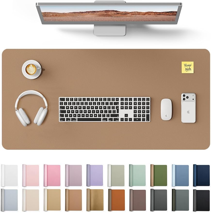 YSAGi Desk Protector&Blotter, Non-Slip Waterproof Leather Mouse Pad | Shields Scratches, Stains, Spills, Heat & Scuffs; Suede Non-Slip; Easy-Clean; Comfy Writing/Typing, 31.5" x 15.8",Khaki by YSAGi