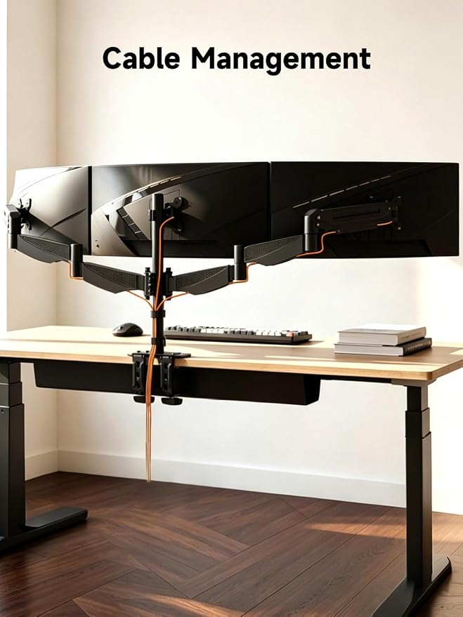 Bracwiser Triple Monitor Mount for 17 to 34 inch Screens, Holds up to 26.45lb, Adjustable Triple Monitors Stand for Desk with Tilt, Swivel, Rotation, Clamp & Grommet Kit, VESA 75/100mm, Black, MDX003P - Image 8