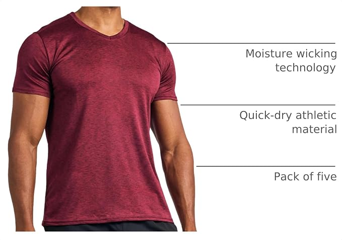 5 Pack Men's Dry Fit V Neck Gym Workout T Shirts Athletic Moisture Wicking | Cooling, Quick Dry, Breathable, Short Sleeve, Exercise, Cycling, Sports, Outdoor, Fitness, Golf, Crossfit, Hiking, Tennis - Image 4