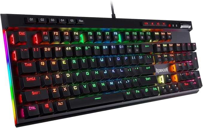 Redragon K580 Wired RGB Mechanical Gaming Keyboard, Macro Key & Media Wheel | 5 On-Board Keybinding Buttons for MMO MOBA Games, Dedicated Media Controls, Tactile Brown Switch for Long-Time Typing Feel by REDRAGON