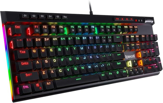 Redragon K580 Wired RGB Mechanical Gaming Keyboard, Macro Key & Media Wheel | 5 On-Board Keybinding Buttons for MMO MOBA Games, Dedicated Media Controls, Tactile Brown Switch for Long-Time Typing Feel by REDRAGON