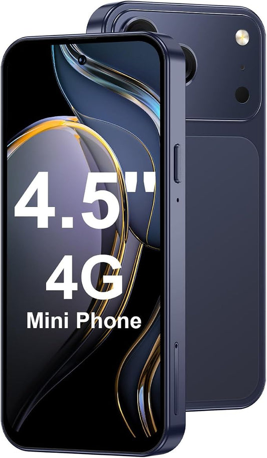4.5'' Mini Phone 64GB Unlocked 4G Mobile Smartphone with 2000mAh Battery Compact Backup Mini Phone for Kids & Students Dual SIM Face ID Blue by Unknown