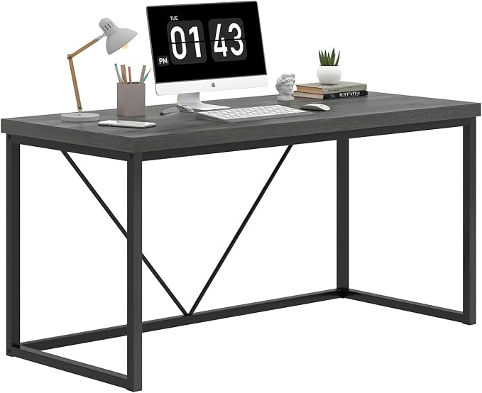 EXCEFUR Modern Home Office Desk, Wood and Metal Computer Desk, Industrial Writing Study Gaming Table for Living Room Bedroom, Rustic Grey, 53 inch - Image 8