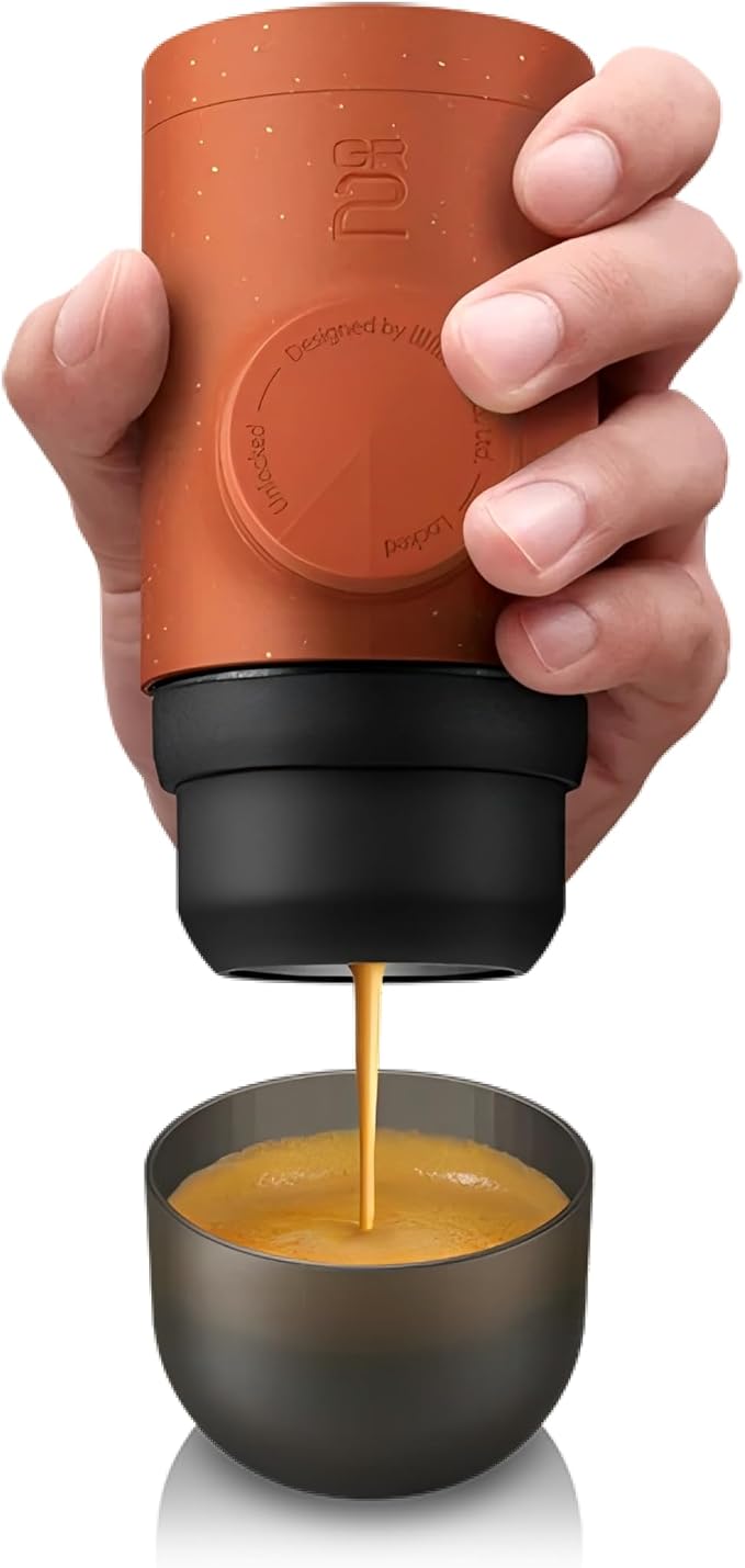 WACACO Minipresso GR2, Portable Espresso Maker Compatible Ground Coffee, Espresso Machine 18 Bar Manually Operated (Copper Clay) - Image 4