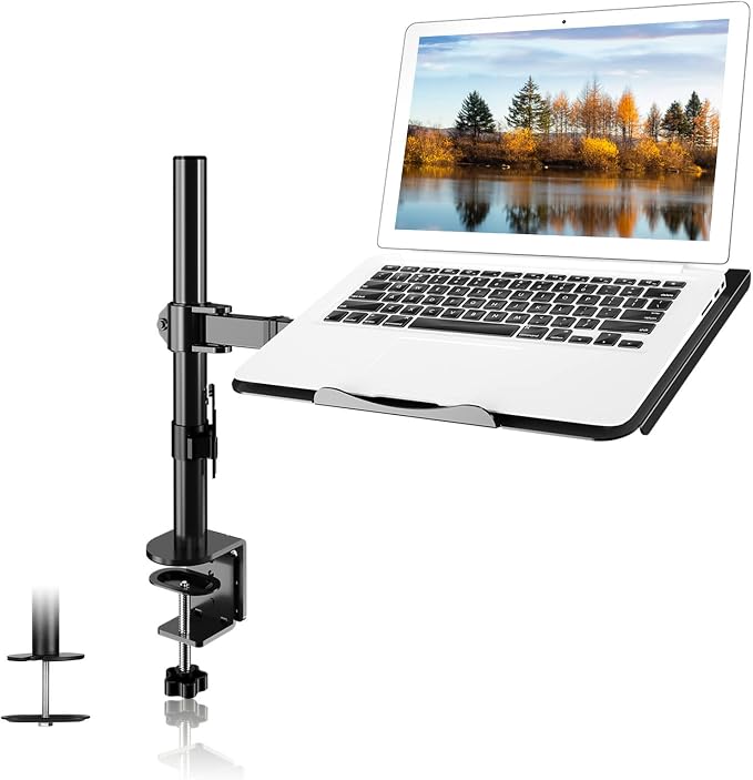 suptek Single Laptop Notebook Desk Mount with Tray for 13-27 inch Computer Screen, Fully Adjustable Laptop Desk Arm for Notebook up to 17’’, Weight up to 15.6 lbs by suptek