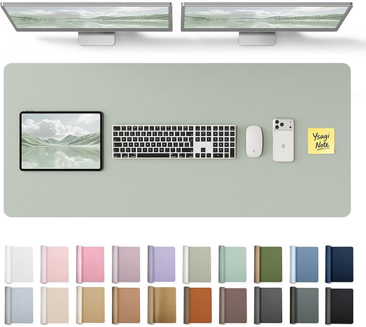 YSAGi Leather Desk Pad Protector, Office Desk Mat, Large Mouse Pad, Non-Slip PU Leather Desk Blotter, Laptop Desk Pad, Waterproof Desk Writing Pad for Office and Home (Grayish Green, 47" x 17") by YSAGi