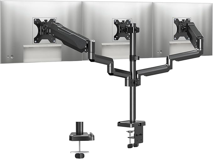 MOUNTUP Triple Monitor Stand Mount - 3 Monitors Desk Mount for Computer Screens Up to 27 inch, Triple Monitor Arm, Heavy Duty Monitors Stand, Each Arm Holds 4.4-19.8 lbs, Black by MOUNTUP