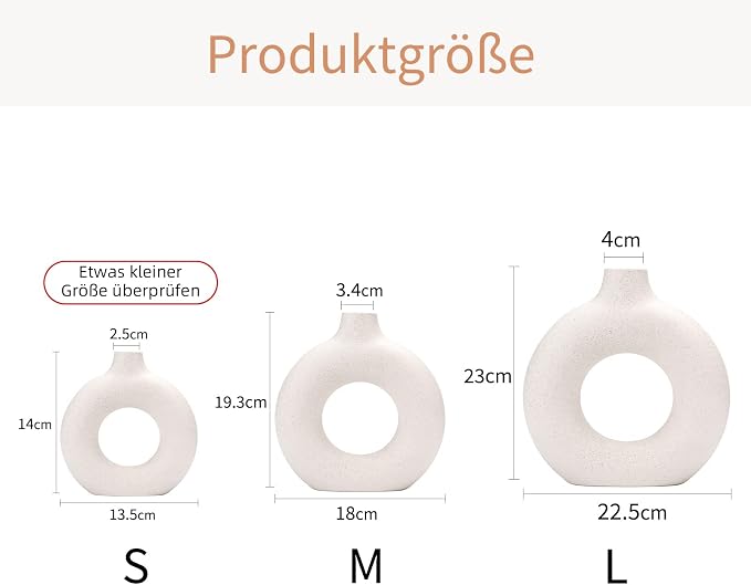 CEMABT White Donut Vase Hollow Ceramic Vase for Flowers Handmade Minimalist Boho ins Style Modern Home Decor for Wedding Dinner Table Party Living Room Office Bedroom（L，White） - Image 2