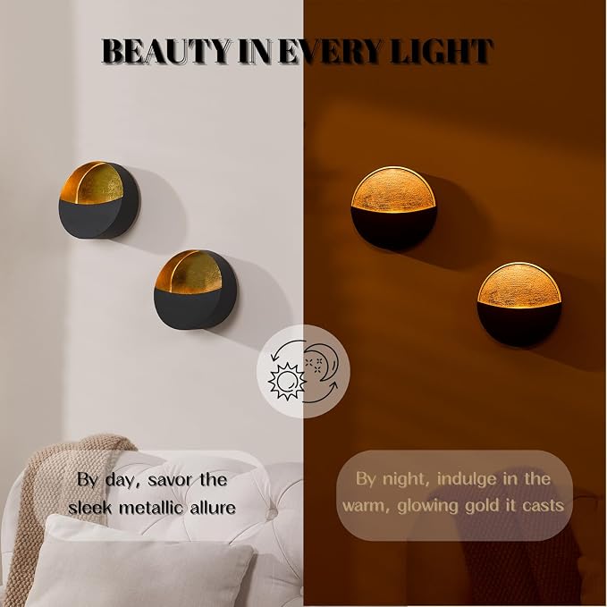 Black Wall Candle Holder Set of 2 with Gold Leaf Interior, Metal Wall Candle Sconces, Vintage Style Wall Decor for Living Room, Bedroom, and Dining Room - Image 2