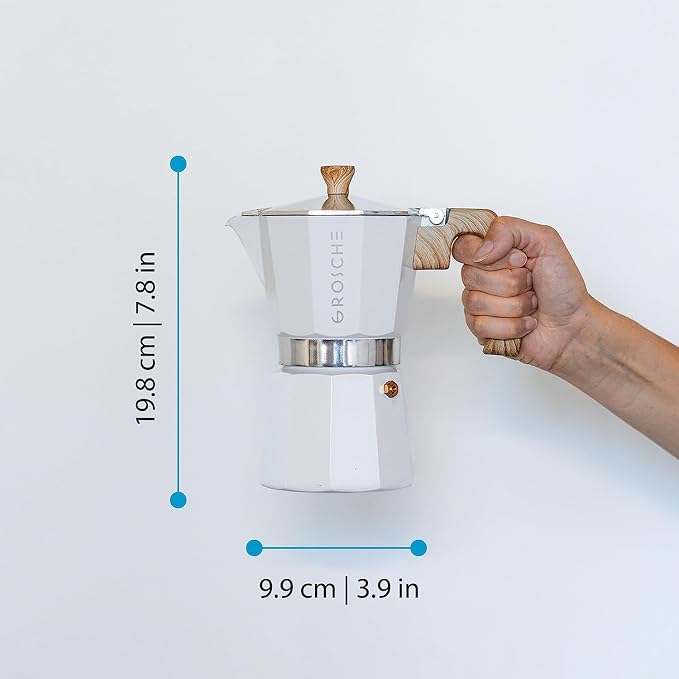 GROSCHE Milano Stovetop Espresso Maker Moka Pot 6 espresso Cup 9.3 oz White | Cuban Coffee Maker And Italian Moka Pot For Stovetop Espresso; For Gas, Electric, And Propane Stoves With A Soft-Touch Handle - Image 5