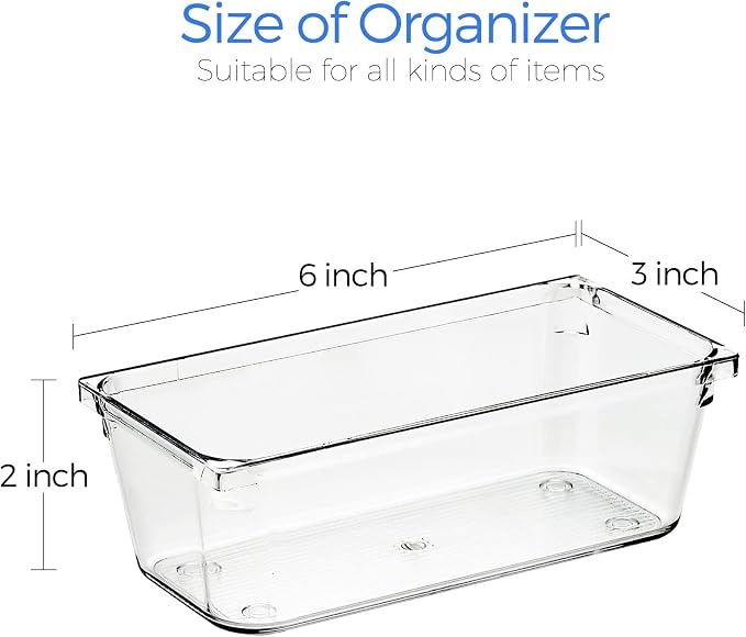 Ravinte 6 Pack Drawer Organizer, 3" x 6" Plastic Storage Bins | Acrylic Tray Design, Non-Slip Pads, For Makeup, Jewelry, Kitchen Utensils, Bathroom, Office Storage - Image 3