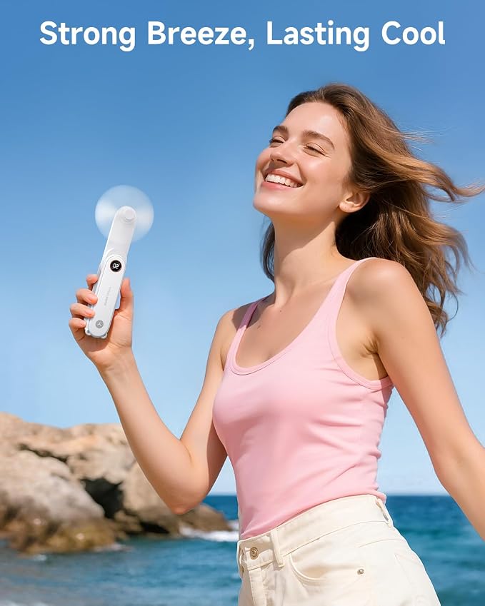 SWEETFULL Portable Handheld Mini Fan with LED Display, 3-in-1 Personal Foldable USB Rechargeable Hand Held Fan & Flashlight for Travel, Lash Eyelash, Cute Small Pocket for Women, Girls - Image 2
