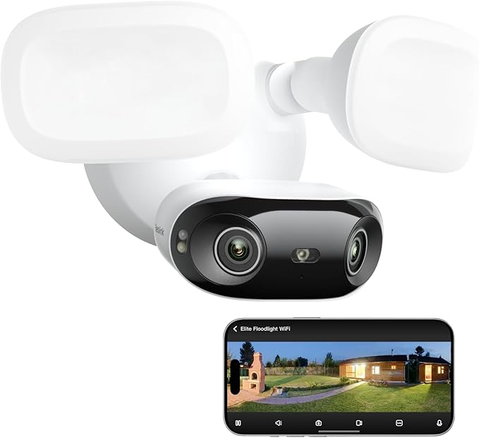 REOLINK Elite Floodlight WiFi, 4K 8MP 180° Panoramic Wired Floodlight Camera, Adjustable 3000 Lumens, Local AI Video Search, Dual-Band Wi-Fi 6, 24/7 Recording, No Monthly Fees, 100~240V AC Hardwired by Unknown