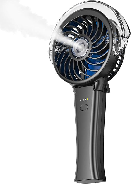 KIBEE Portable Misting Fan, 4000mAh Rechargeable Handheld Fan with 50ml Water Tank, Foldable 180° Mini Mist Spray Fan, 3 Speeds Personal Cooling Fan for Travel, Makeup, Outdoor, Concerts, Gray by KIBEE