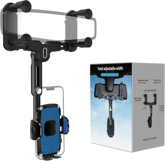 Phone Mount for Car, Rear View Mirror Phone Holder, Rotatable and Retractable Car Phone Holder Mount Rearview Mirror Phone Holder for Car Compatible with iPhone Samsung Cell Phones (Blue) by JDHDL