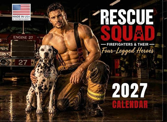 Sexy Firefighter Dog Fire Rescue Dogs Calendar 2027 Monthly Wall | American Made In The USA by PosterFoundry