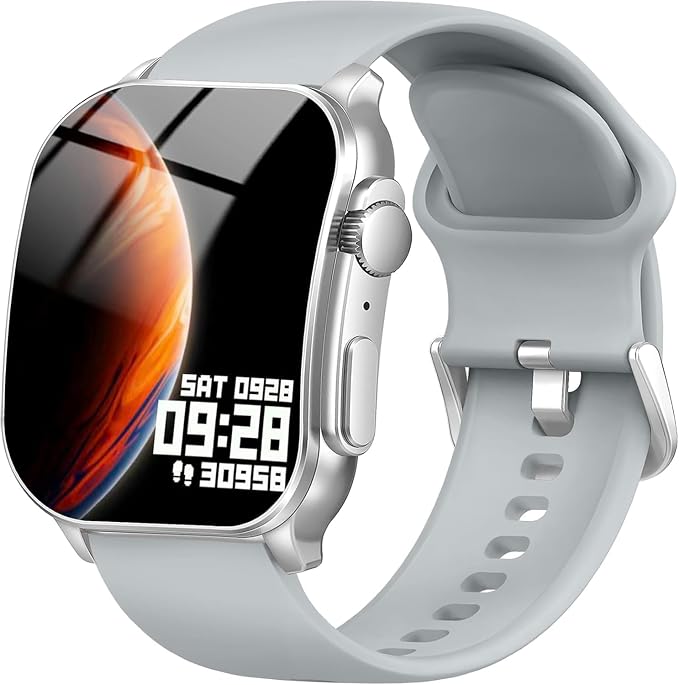 Smart Watch, 2.01" AMOLED Curved HD Full Touch Screen, Compatible with iOS & Android for Daily Workout Business Gift, Fitness Tracker with 24/7 Heart Rate/Sleep Monitor, IP68 Waterproof Watch Gray by Poounur
