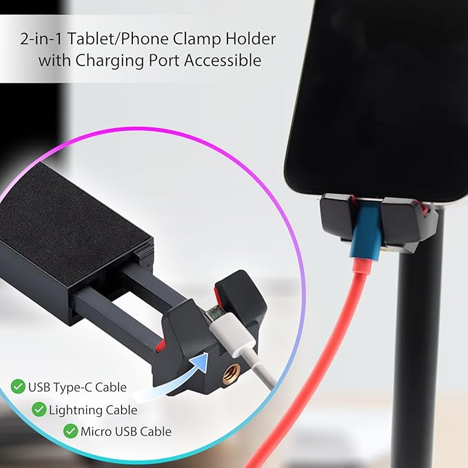 Kado Metal Portable Monitor Tablet Stand Tripod, Adjustable Height & Angle | 100x100mm 75x75mm Wall/Arm Mount Clamping, 360° Ball Head and 1/4" Screw Compact for Phone, Tablet, Projector, Camera, Webcam - Image 7