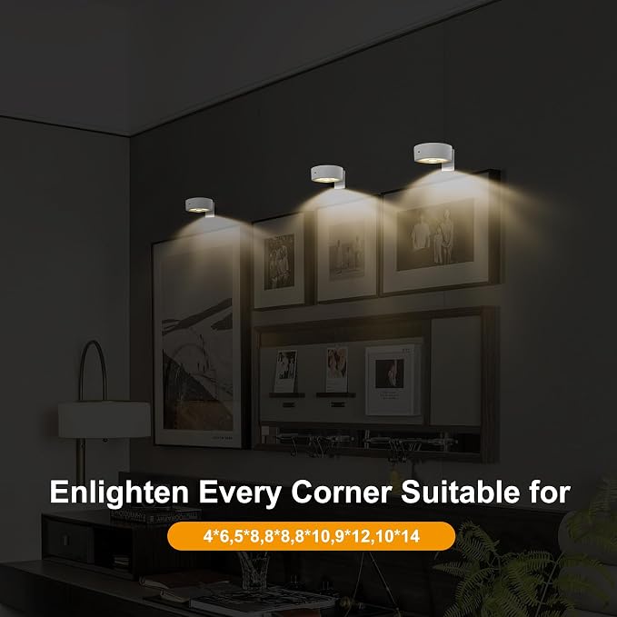 3-Pack Battery Operated Picture Lights Magnetic Painting Light with 3 Lighting Modes,Remote and Timer Art Display Light for Picture Artworking Frame Portrait,Dimmable Wireless Wall Puck Lights-White - Image 2