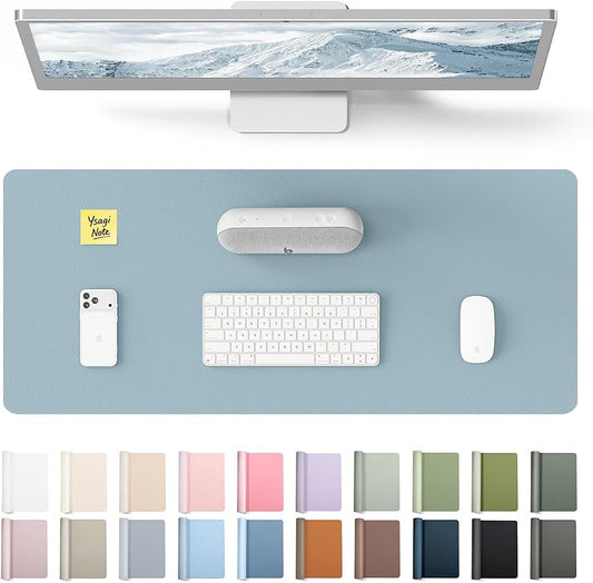 YSAGi Leather Desk Protector, Office Mat, Large Mouse Mat, Non-Slip PU Leather Blotter, Laptop Desk Pad, Waterproof Writing Pad for Office and Home (Ice Blue, 23.6" x 13.8") by YSAGi