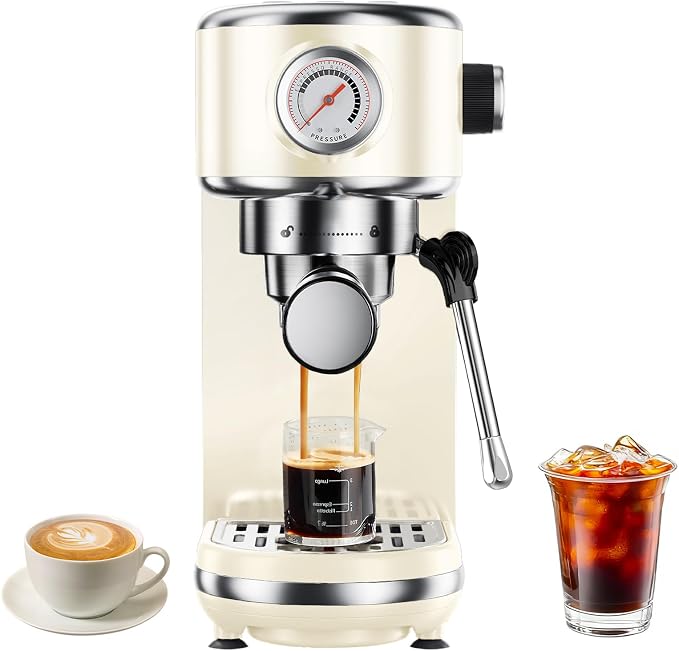 atatix 20 Bar Espresso Machine with Milk Frother, Compact Espresso Maker | Stainless Steel Coffee Machine with Precise Temp Control & 44oz Removable Water Tank for Latte, Cappuccino, Creamy White by ATATIX