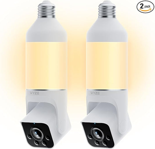 WYZE Bulb Cam Security Camera, 2K HD Outdoor Light Bulb Camera, Color Night Vision, Dimmable LED Bulb, Motion Detection, Siren Alarm, Works w/Alexa/Google Assistant (2 Pack) by WYZE