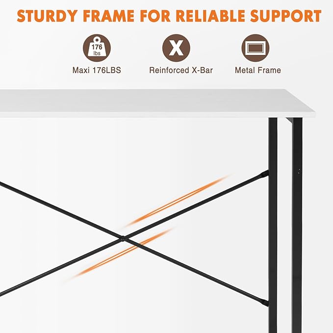 Sweetcrispy 32-Inch Small Computer Desk for Bedroom, Modern White | Gaming Writing Work and Study Desk for Home Office, Sturdy Metal Frame and Compact Modern Design with X-Shaped - Image 5