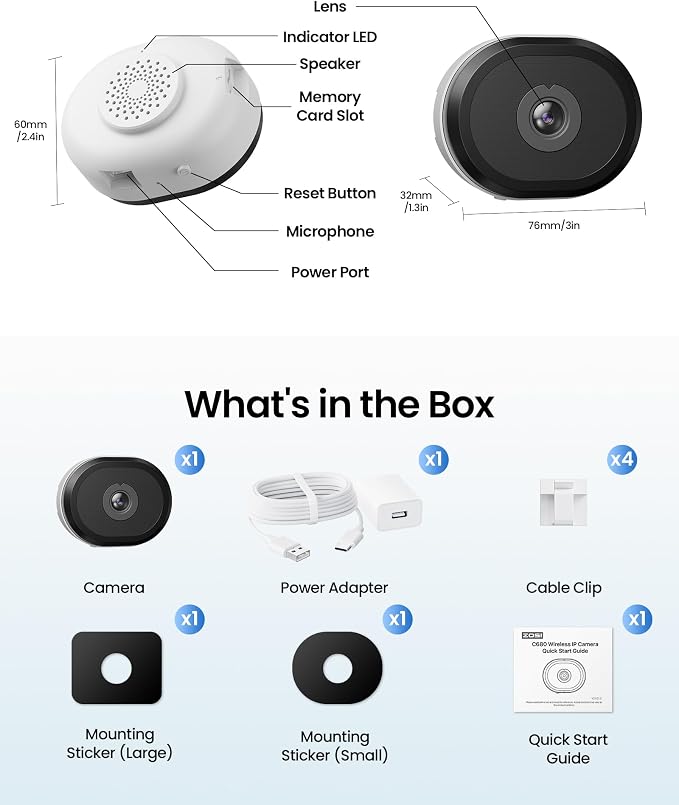 ZOSI C680 2K Window Security Camera with Full Color Night Vision, 3MP Indoor Plug-in WiFi Camera for Home Security, AI Human Vehicle Detection, 2.4/5GHz WiFi, 24/7 Recording, 2 Way Talk, Easy Install - Image 9