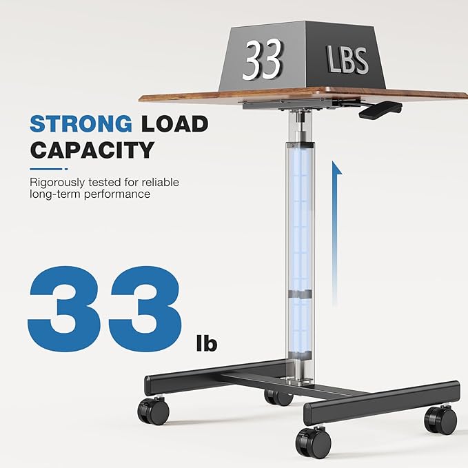 DUMOS Mobile Rolling Desk with Wheels Adjustable Height | Small Standing Desks Portable Laptop PC Table, Computer Workstation for Home Office Small Space, Modern Brown - Image 6