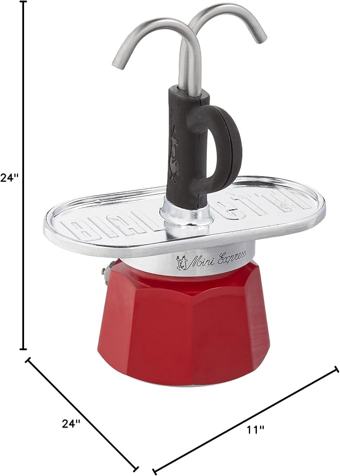 Bialetti - Mini Express Magritte: Moka Set includes Coffee Maker 2-Cup (2.8 Oz) + 2 shot glasses, Red, Aluminium - Image 5