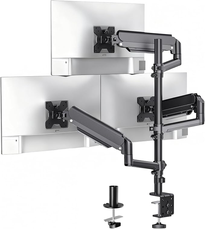 WALI Triple Monitor Mount for 13-34 inch Screens, Full Adjustable 3 Monitors Desk Mount with Clamp & Grommet Base, Triple Monitors Arm, up to 19.8lbs Each, VESA 75x75 100x100 mm (GSDM003XL), Black by WALI