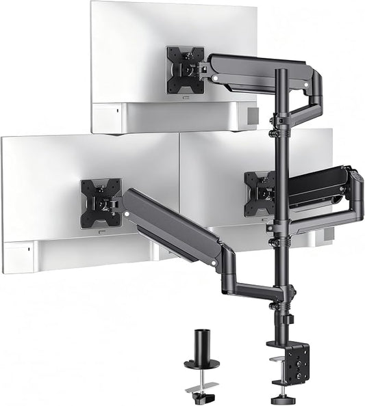 WALI Triple Monitor Mount for 13-34 inch Screens, Full Adjustable 3 Monitors Desk Mount with Clamp & Grommet Base, Triple Monitors Arm, up to 19.8lbs Each, VESA 75x75 100x100 mm (GSDM003XL), Black by WALI