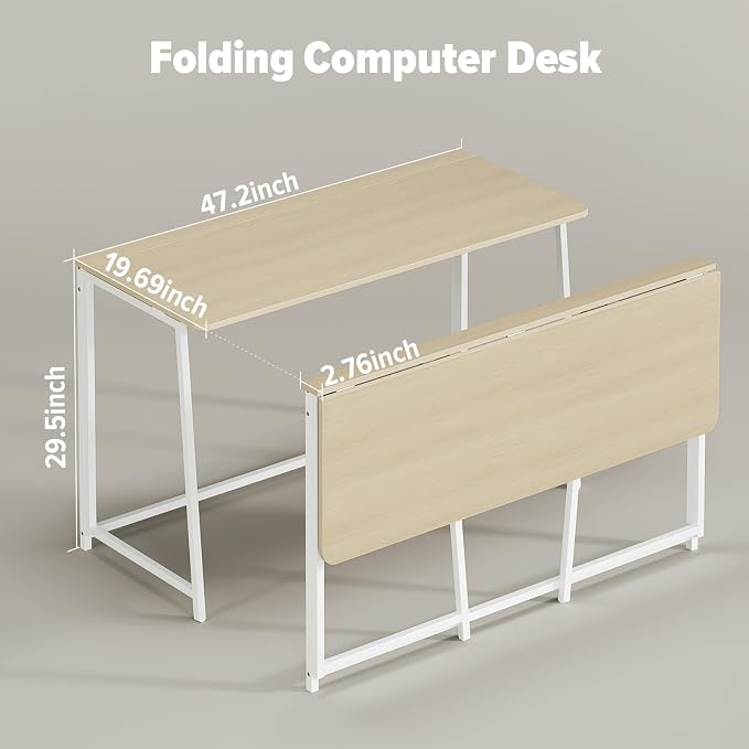 WOHOMO Folding Desk, 47.2" Foldable Computer Table for Small Spaces, Oak | Easy Assembly and Fold, Sturdy Home office desks for Study Bedroom Dorm Space Saving Writing Work Apartment - Image 2