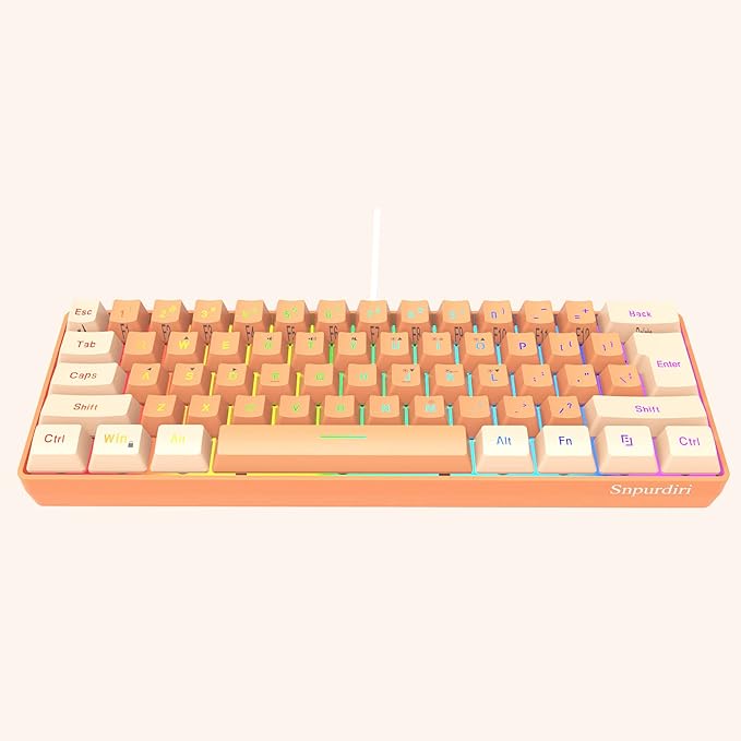 Snpurdiri 60% Wired Gaming Keyboard, RGB Backlit Ultra-Compact Mini Gaming Keyboard for PC/Mac Gamer, Typist, Travel (Cream and Orange) | Backlit Ultra-Compact Mini Gaming Keyboard for PC/Mac Gamer, Typist, Travel by Snpurdiri