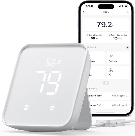 SwitchBot Hub 2 (2nd Gen), Work as a WiFi Thermometer Hygrometer, IR Remote Control, Smart Remote and Light Sensor, Link SwitchBot to Wi-Fi (Support 2.4GHz), Alexa, Google Home, Apple Home Compatible by SwitchBot