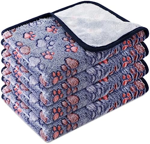 Tatuo 4 Pcs Fleece Dog Blankets for Puppy Cat, Blue, 24 x 16 in, Paw by Tatuo