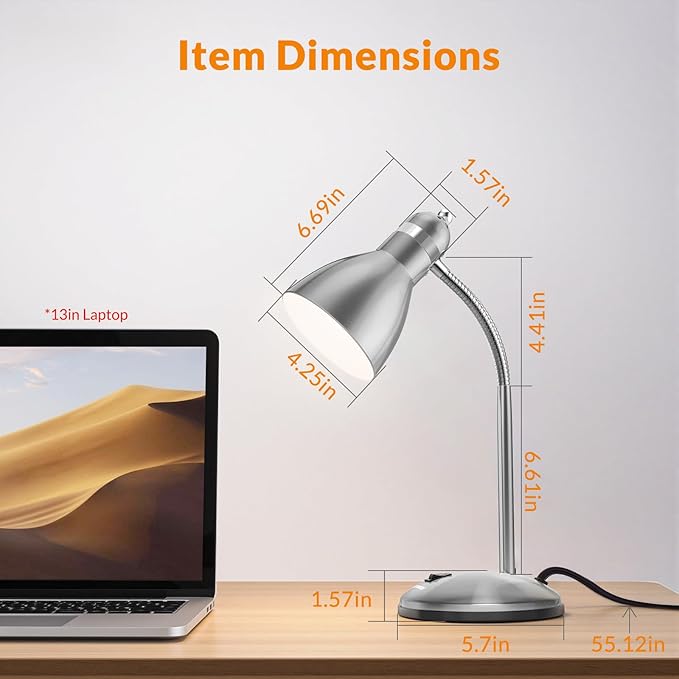 LEPOWER Metal Desk Lamp, Adjustable GooseNeck Reading Light for Bedroom | Compact & Sturdy, Space-Saving for Bedside & Dorm, E26 Table Lamp, Eye-Caring, Ideal for Study, Office, Back to School - Image 2