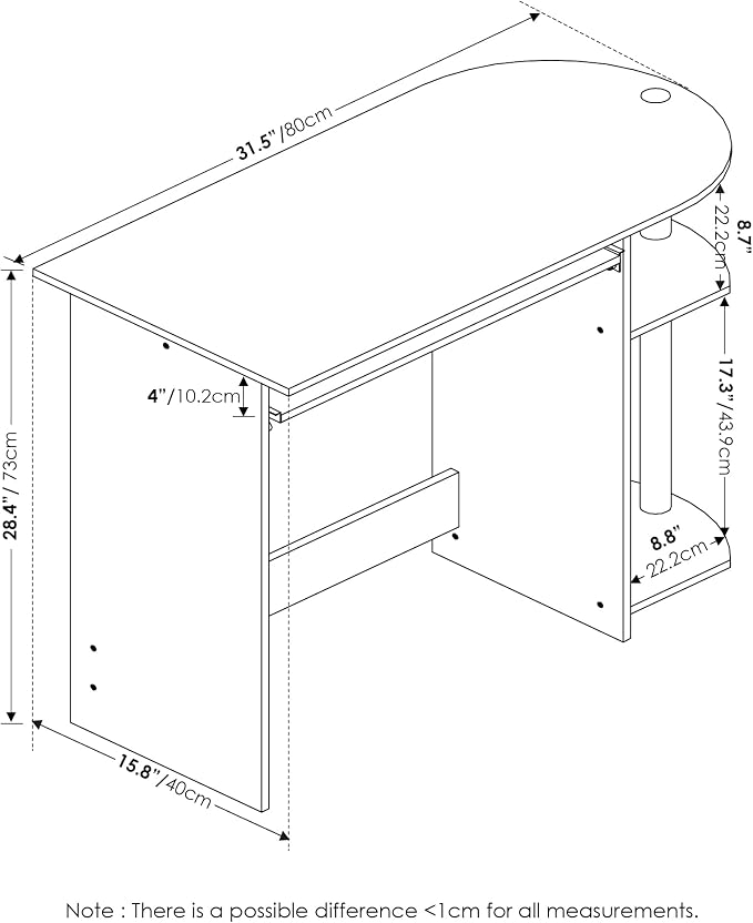 Furinno Simplistic Easy Assembly Computer Desk, with Keyboard Tray, White Oak/Stainless Steel - Image 2