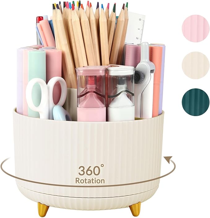 SKYDUE 360 Rotating Plastic Desk Pen Organizer with 5 Slots, Dual-Purpose Art Supply Pencil Cup for Office, School, Home by SKYDUE