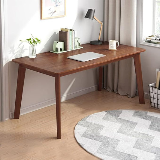 IOTXY Simple Wooden Writing Desk - Modern Minimalist Style PC Laptop Computer Workbench with Solid Wood Legs, 55" W Home Office Work Table for TV Stand Music Video Live Broadcast Workstation, Walnut by IOTXY