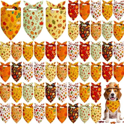 Weewooday 50 Pcs Fall Dog Bandanas Bulk for Autumn Soft Bibs Adjustable by Weewooday
